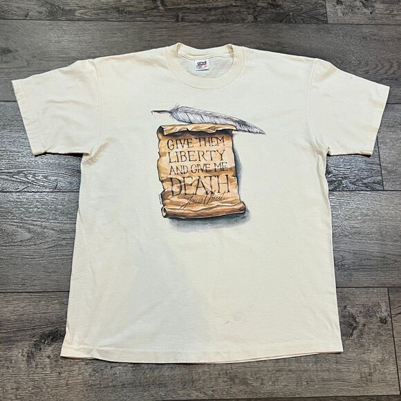 Vintage 90s Give Them Liberty and Give Me Death Jesus Tee Shirt Single Stitch XL - Picture 1 of 7